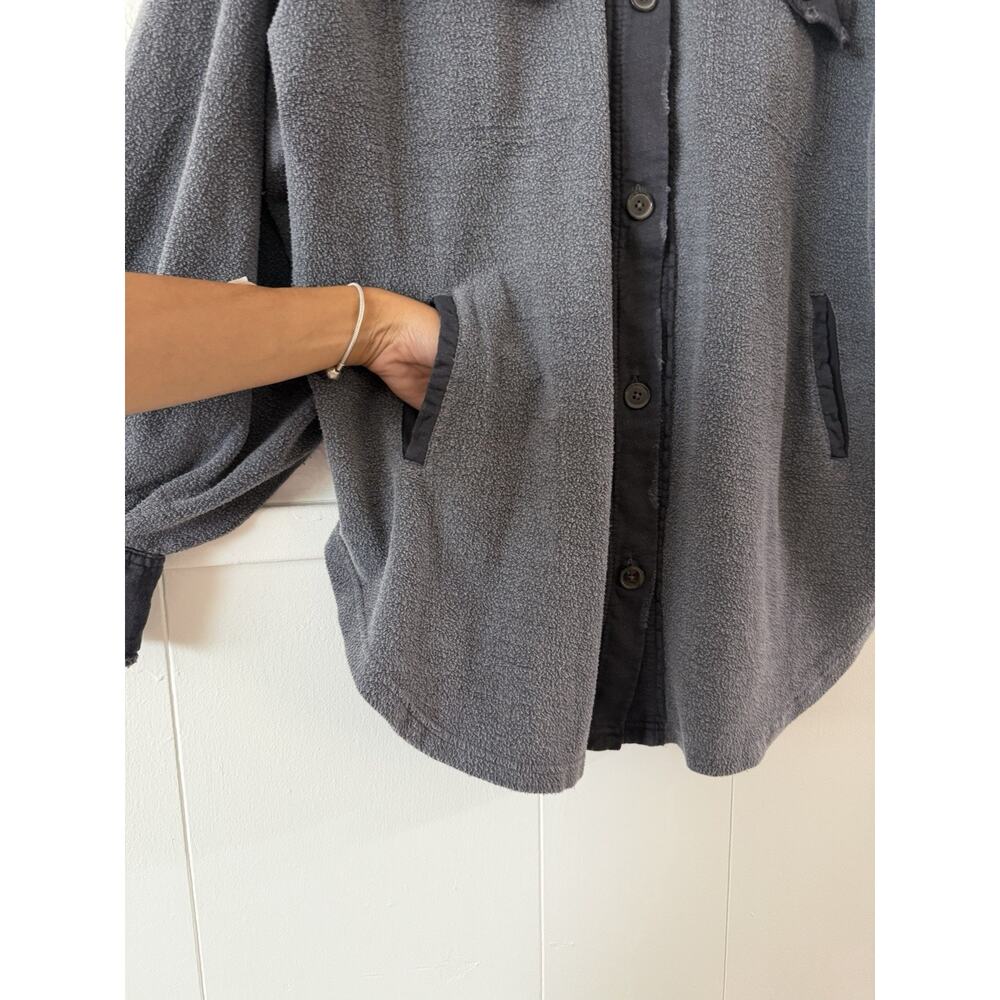 Free People Ruby Fleece Shirt Jacket Plum Gray S Oversized Button Front Pockets - Picture 8 of 9